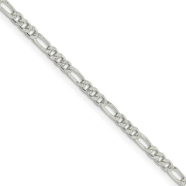 Sterling Silver 3mm Pavé Flat Figaro Chain Necklace Multiple Sizes 